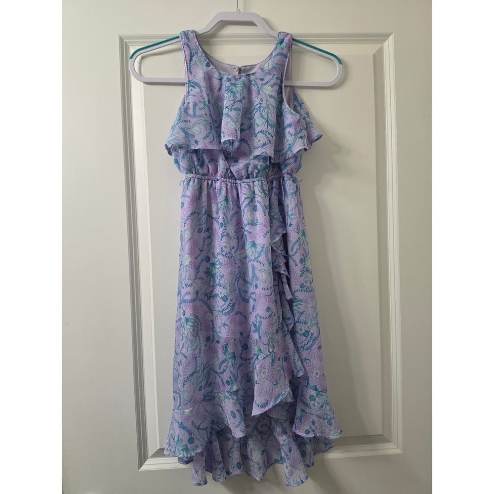 Disney D-Signed Girls Purple Floral Chiffon High-Low Ruffle Dress Size S 7/8